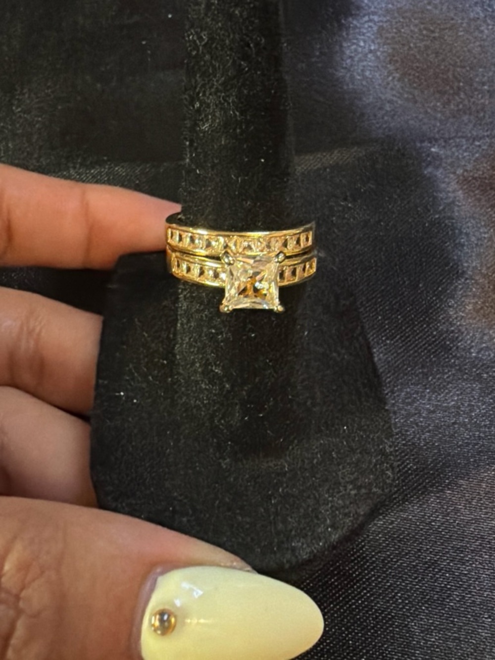 Gold-Tone Princess Cut Cubic Zirconia Bridal Ring Set - Gold